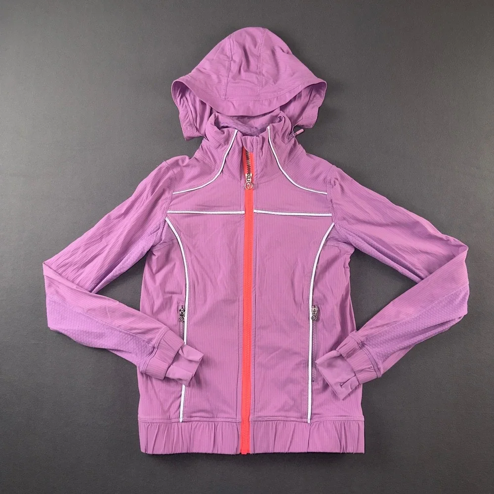 Ivivva Girls Purple Full Zip Athletic Jacket Hide a Hood Size 8